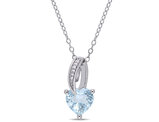 1.50 Carat (ctw) Aquamarine Heart Solitaire Pendant Necklace in Sterling Silver with Chain